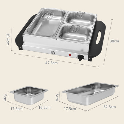 Electric Food Warmer 4 Tray, 6L Portable Buffet Server and Warming Tray with Lids, Adjustable Temperature Control and Cool Touch Handles, 200W, 2 x 2.5L and 1 x 1L