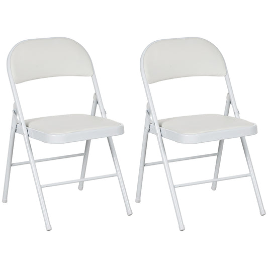 Set of Two Cushioned Steel Folding Chairs - White