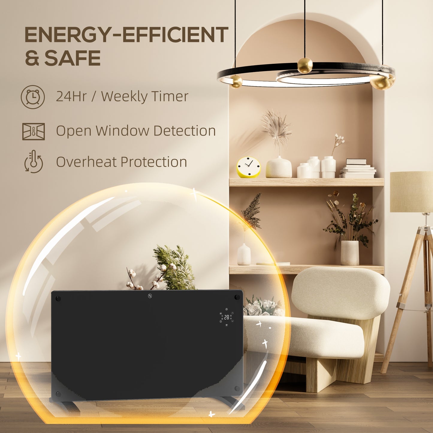 Electric Wifi Smart App 2000W Panel Heater Radiator, Freestanding or Wall Mounted Convector Space Heater 24Hr 7 Day Timer, Adjustable Thermostat