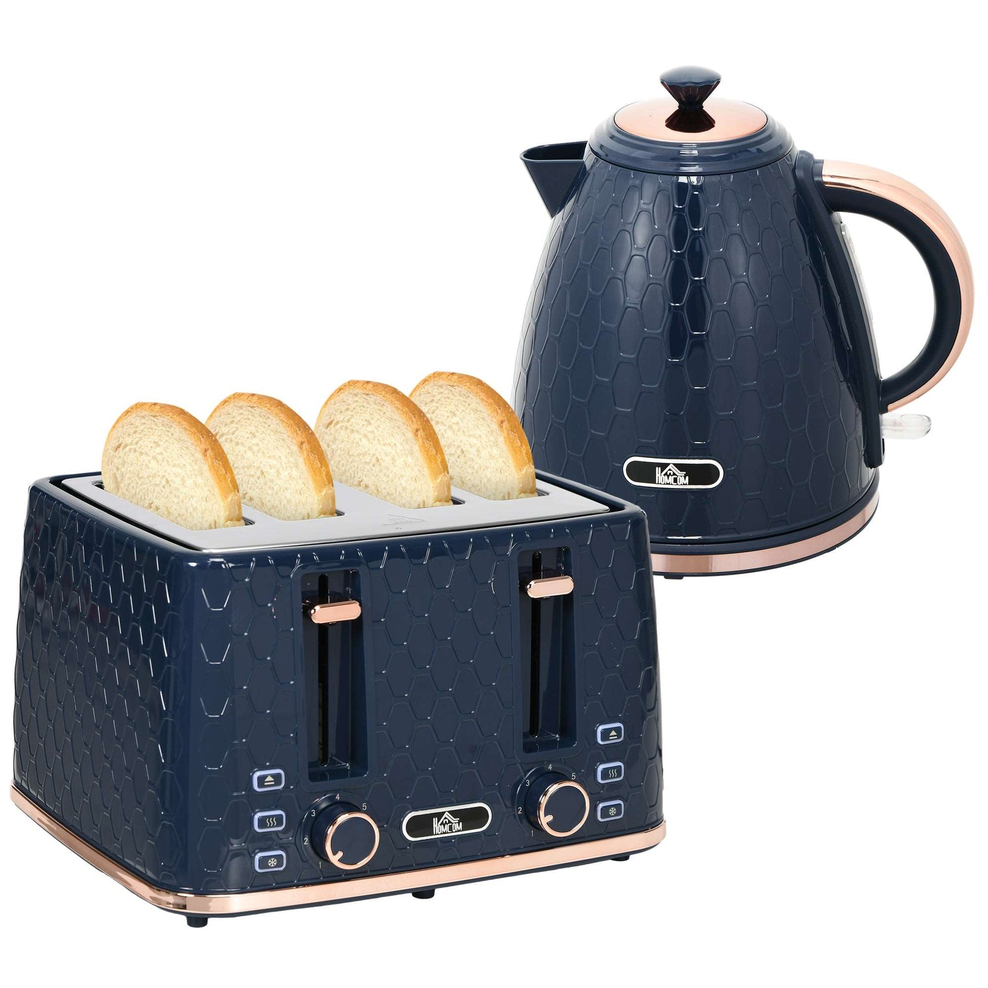 Kettle and Toaster Set, 1.7L 3000W Fast Boil Jug Kettle with Auto Shut Off, 4 Slice Toaster with 7 Level Browning Controls & Crumb Tray, Blue