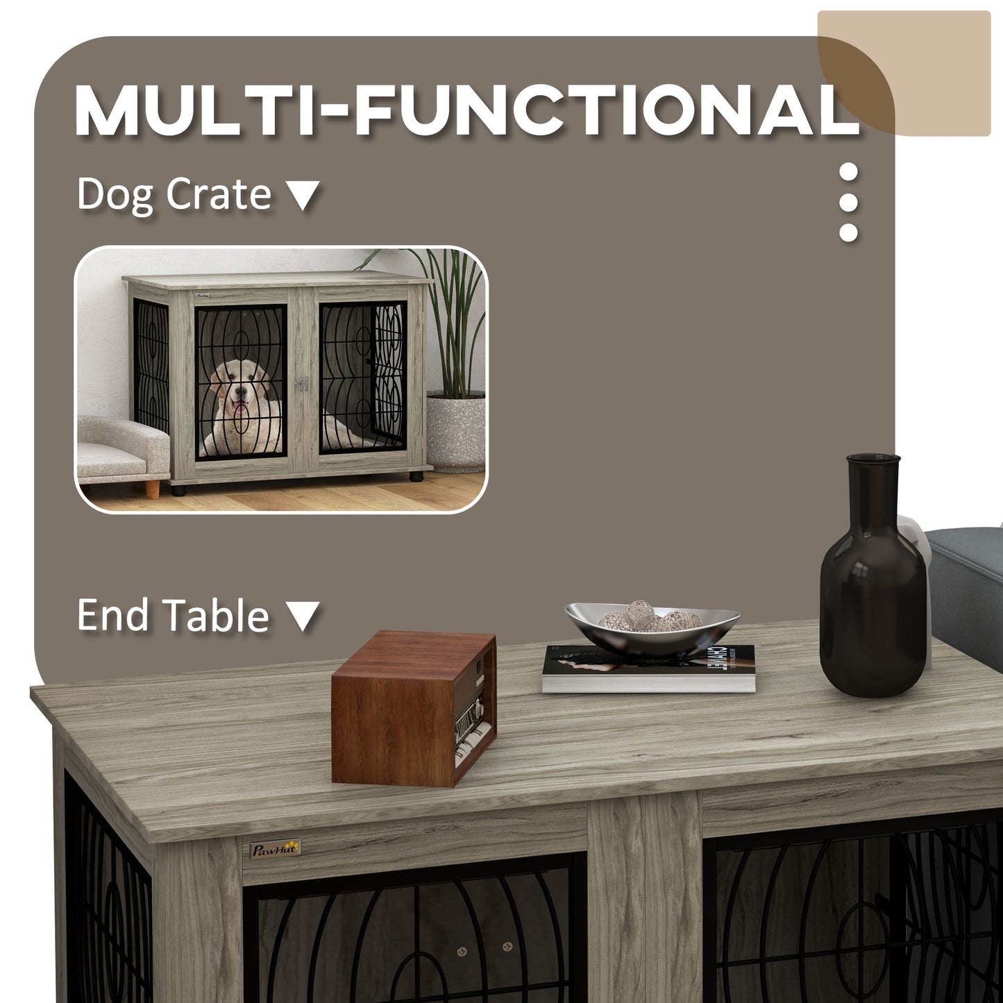 PawHut 37" Indoor Dog Crate Furniture End Table with Soft Washable Cushion, Lockable Front Door, for Large Dogs