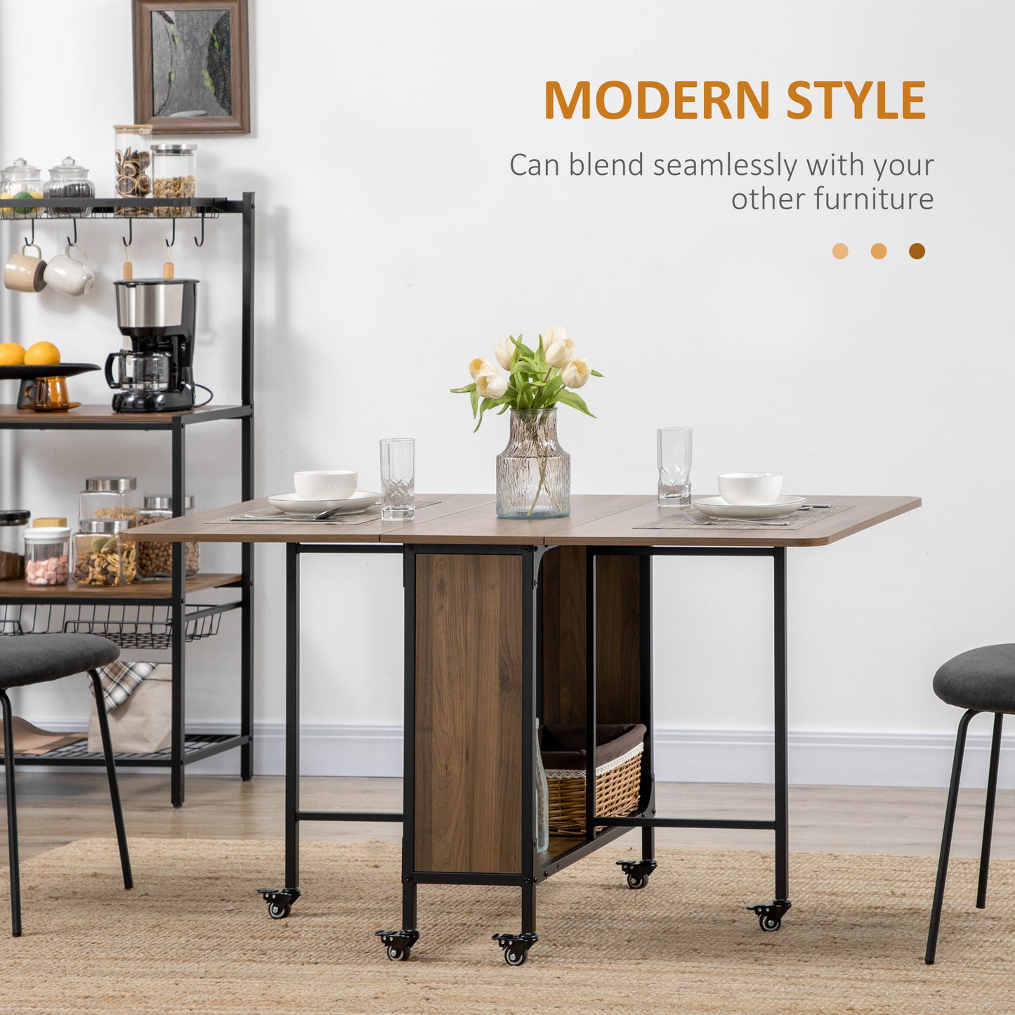 Retro Vintage Style Six-Person Drop Leaf Dining Table - Brown/Black