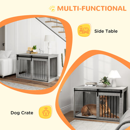 PawHut 118cm Dog Crate Furniture with Removable Cushion for Extra Large Dogs - Grey