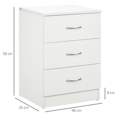 Three-Drawer Simple Bedside Table Nightstand - White