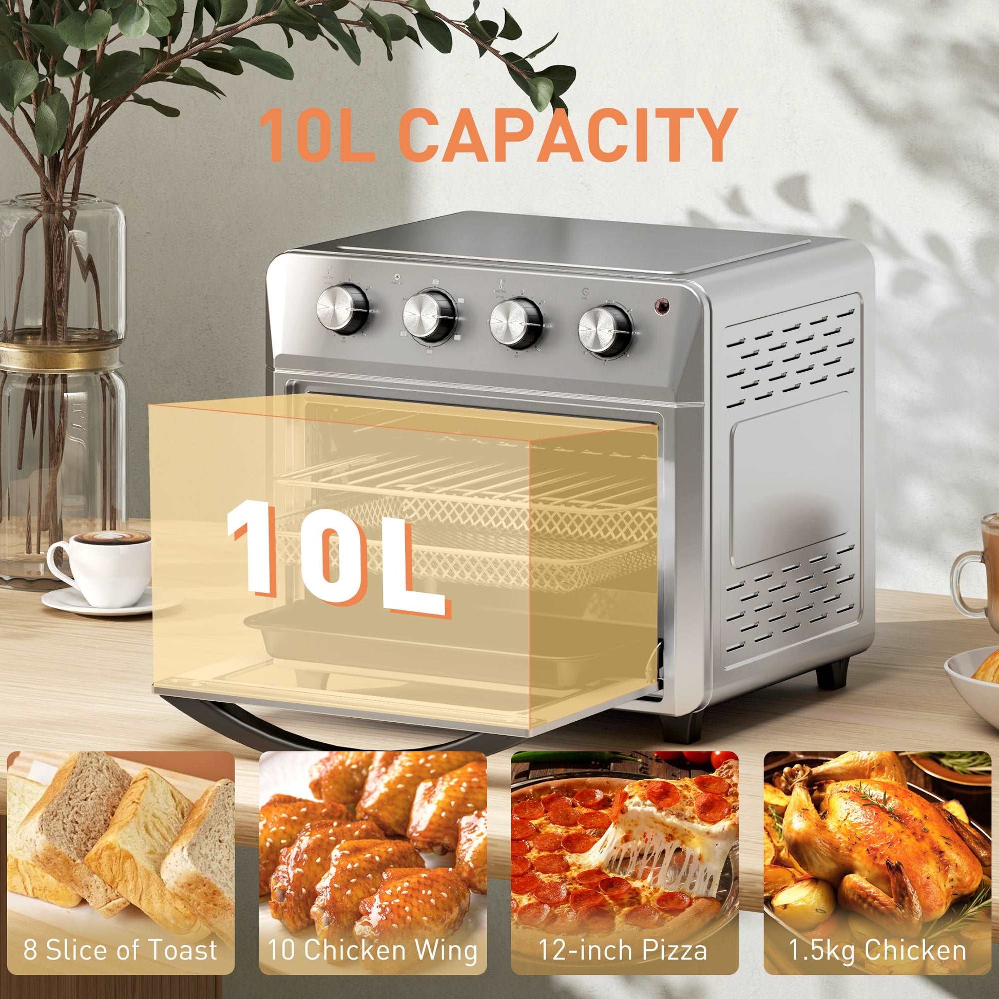 24L Air Fryer Oven, Mini Oven, Oil Free Cooking, Grill, Roast, Bake, with Adjustable Temperature, Timer, Touch Screen, 1600W, Silver