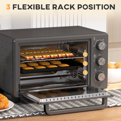 21 L Mini Oven, Countertop Electric Grill, Toaster Oven with Adjustable Temperature, Timer, Baking Tray and Wire Rack, 1400W, Grey