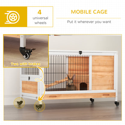 PawHut Wooden Indoor Rabbit Hutch, 2-Floor Bunny Cage w/ Enclosed Run Area, Yellow