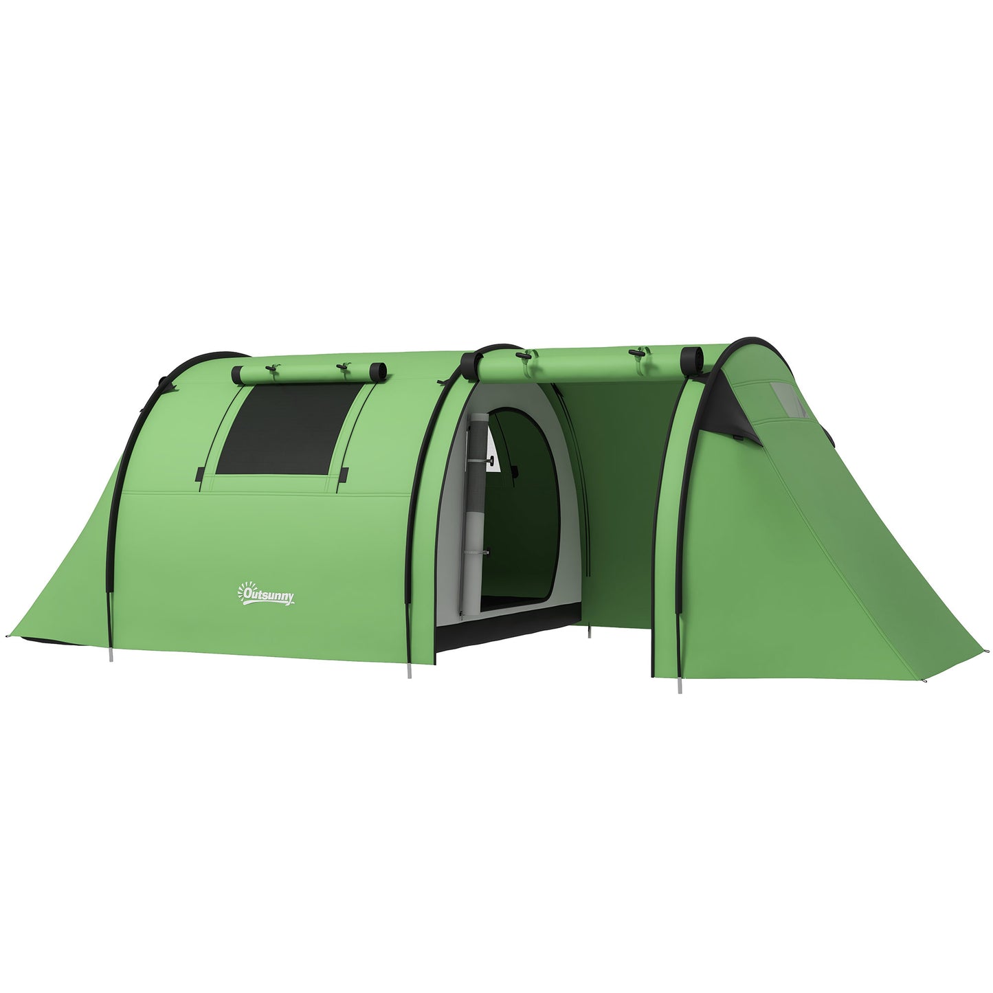 Outsunny 3000mm Waterproof Camping Tent, 3-4 Man Family Tent with Bedroom and Living Room, Portable with Bag, Dark Green