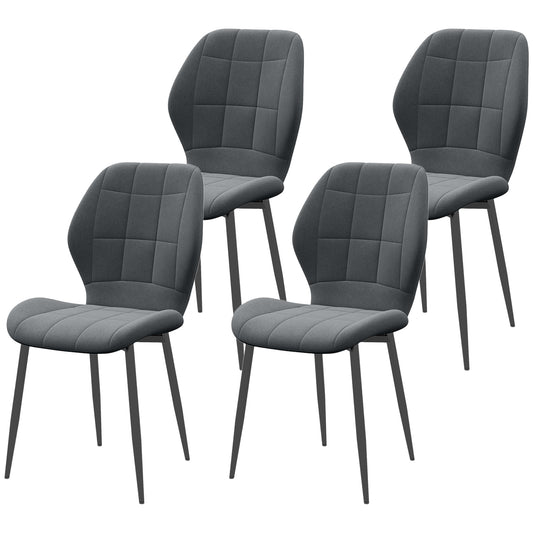 Retro Vintage Style Set of Four Flannel Relaxed Tub Dining Chairs - Dark Grey