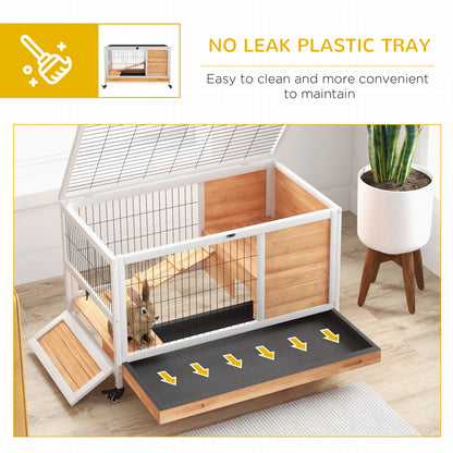 PawHut Wooden Indoor Rabbit Hutch, 2-Floor Bunny Cage w/ Enclosed Run Area, Yellow