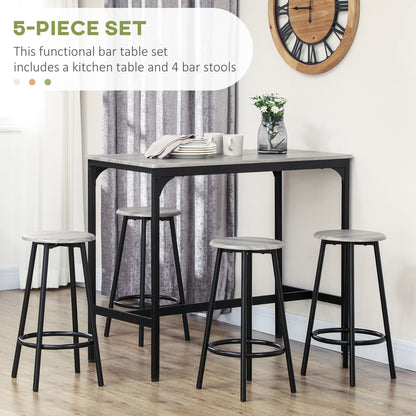 Five-Piece Industrial-Style Bar Table And Stool Set - Grey/Black