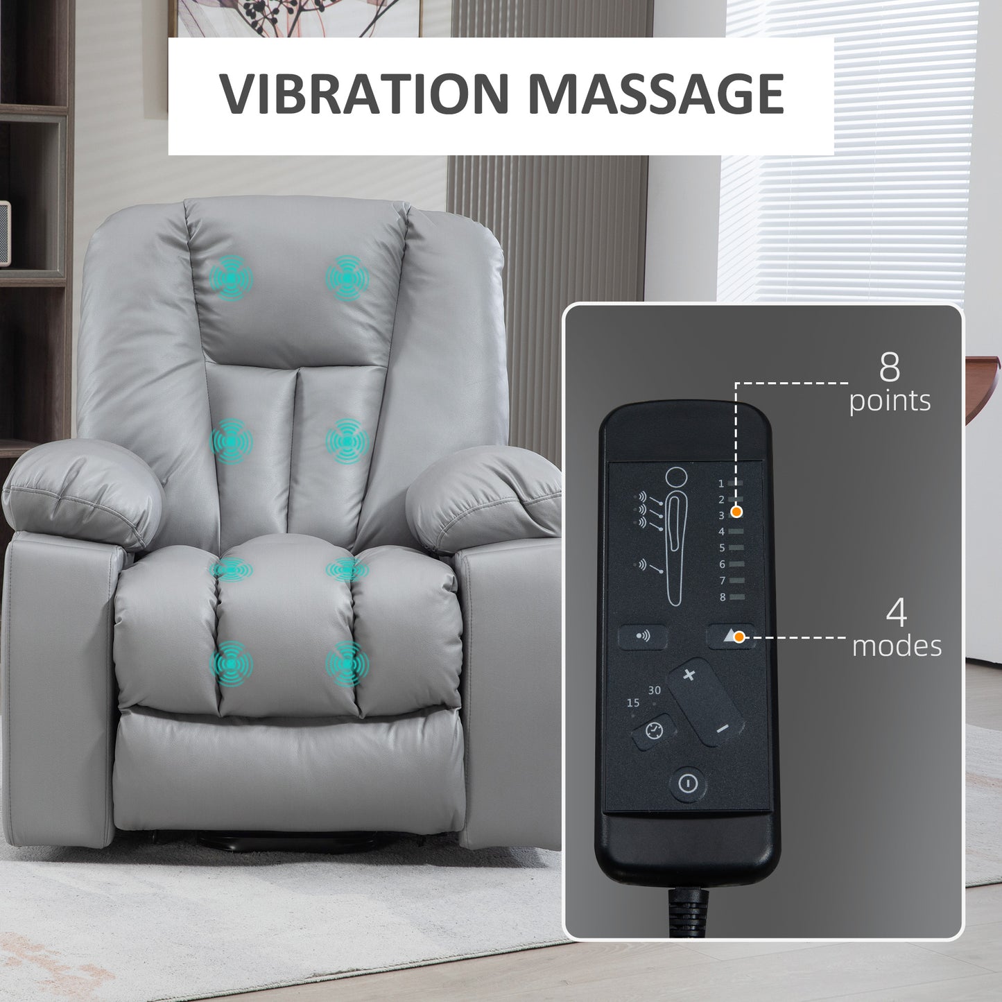 Lift Chair, Quick Assembly, Riser and Recliner Chair with Vibration Massage, Heat, Charcoal Grey