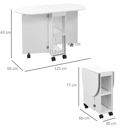 Four-Person Drop Leaf Dining Table, with Wheels - White