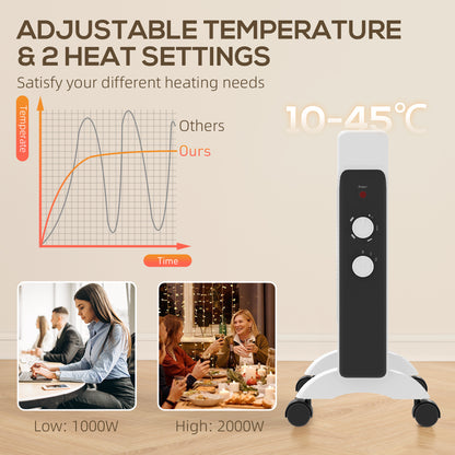 2kW Electric Heater, 10-45℃ Temperature - White