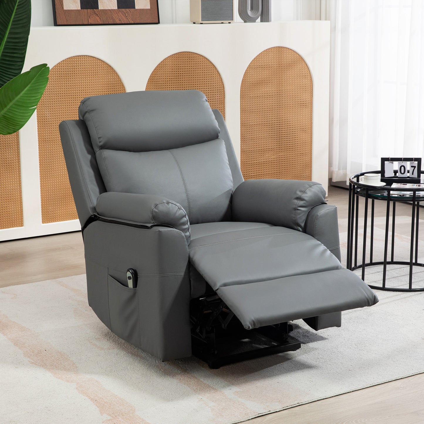 Riser and Recliner Chair Lift Chair with Remote Control, Side Pockets, Pocket Spring, Charcoal Grey