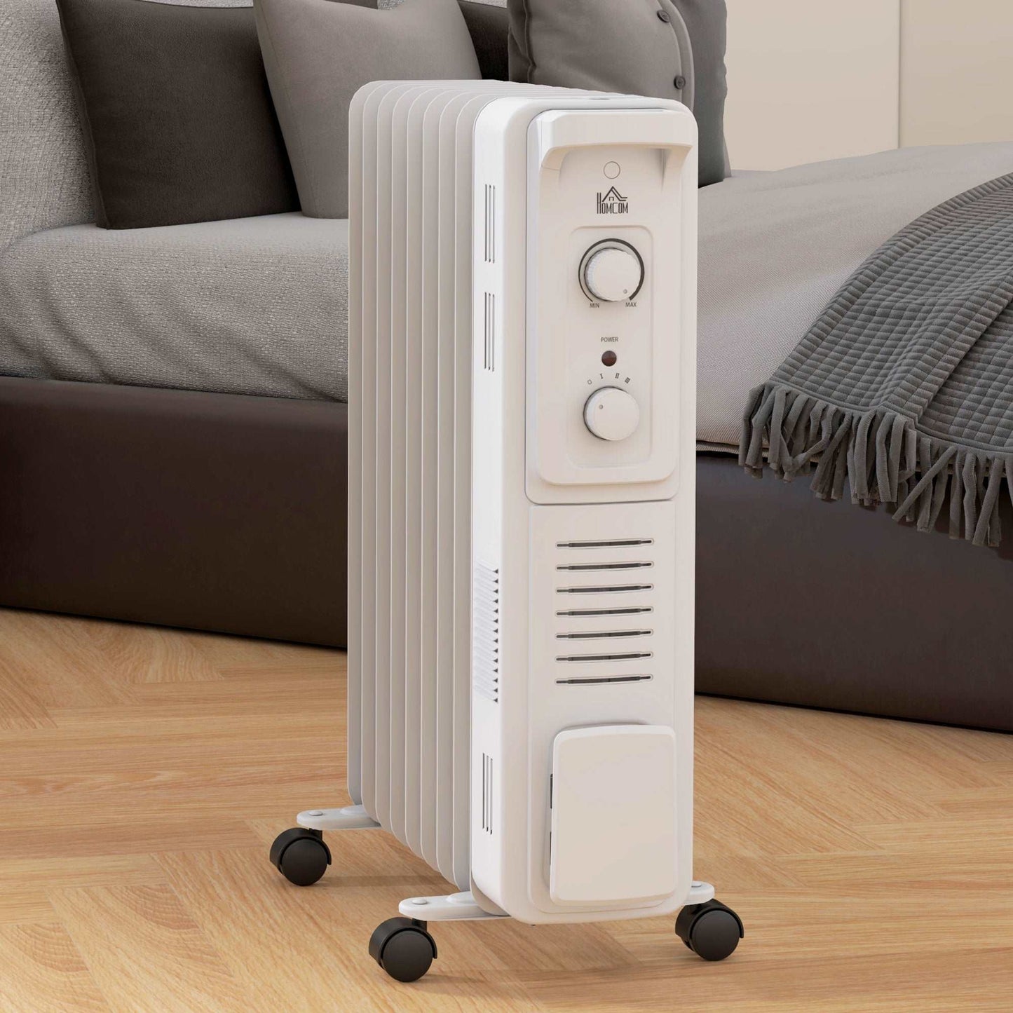 2000W Oil Filled Radiator, 9 Fin Energy Efficient Portable Electric Heater with 3 Heat Settings, Adjustable Thermostat, Safety Tip Over