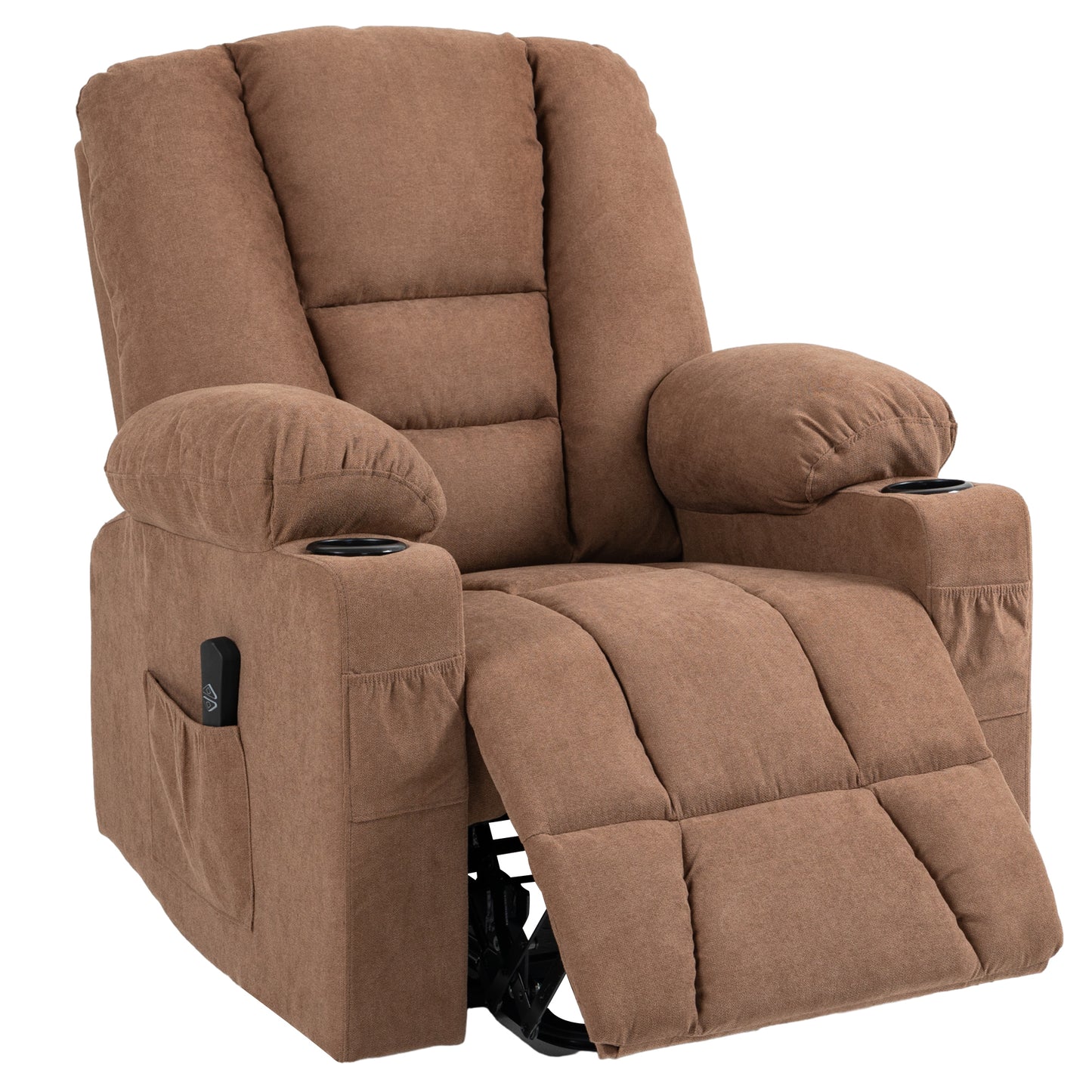 Oversized Riser And Recliner Chair, Fabric Upholstered Lift Helper Chair For Living Room With Remote Control, Side Pockets