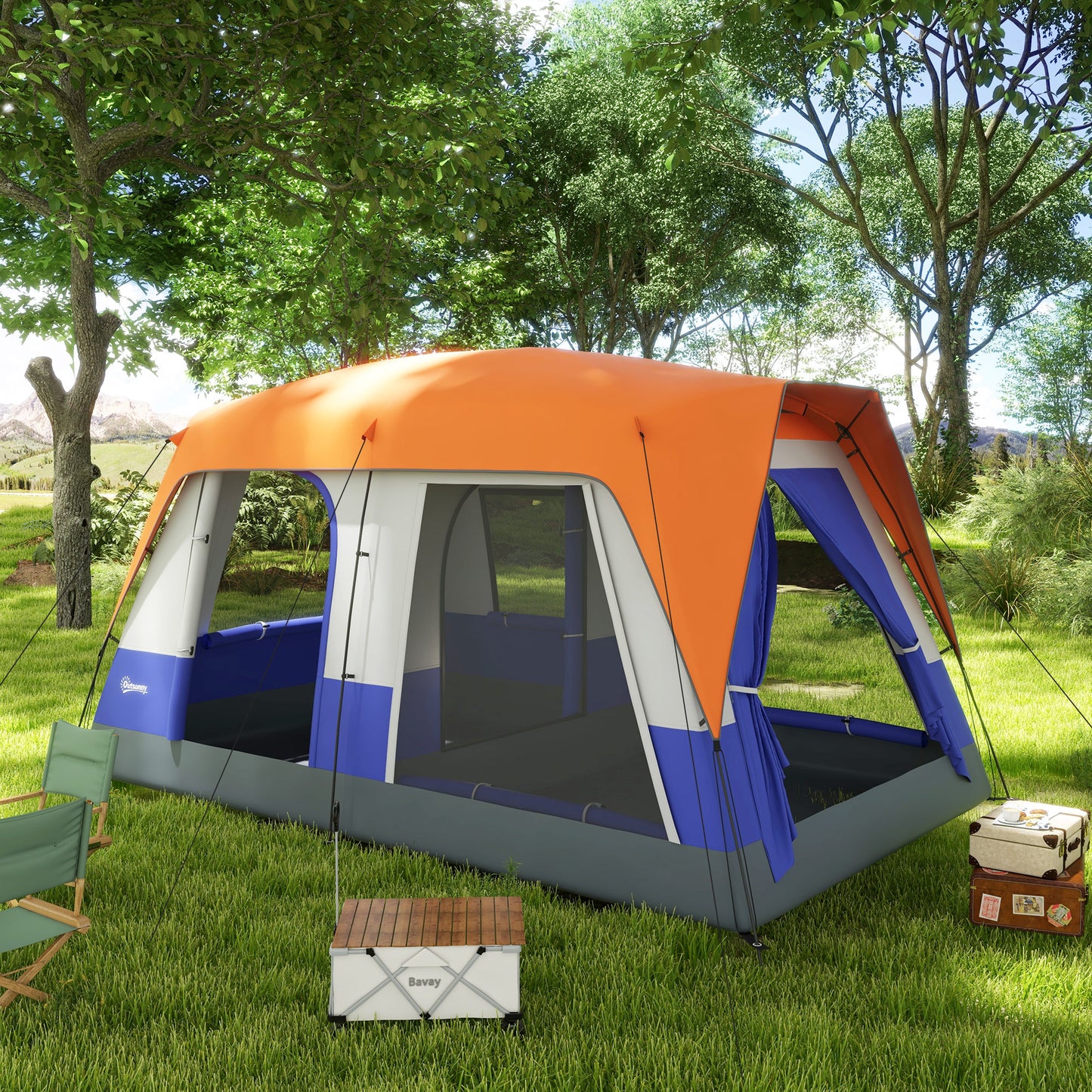 Outsunny Seven-Man Camping Tent, with Small Rainfly and Accessories - Orange