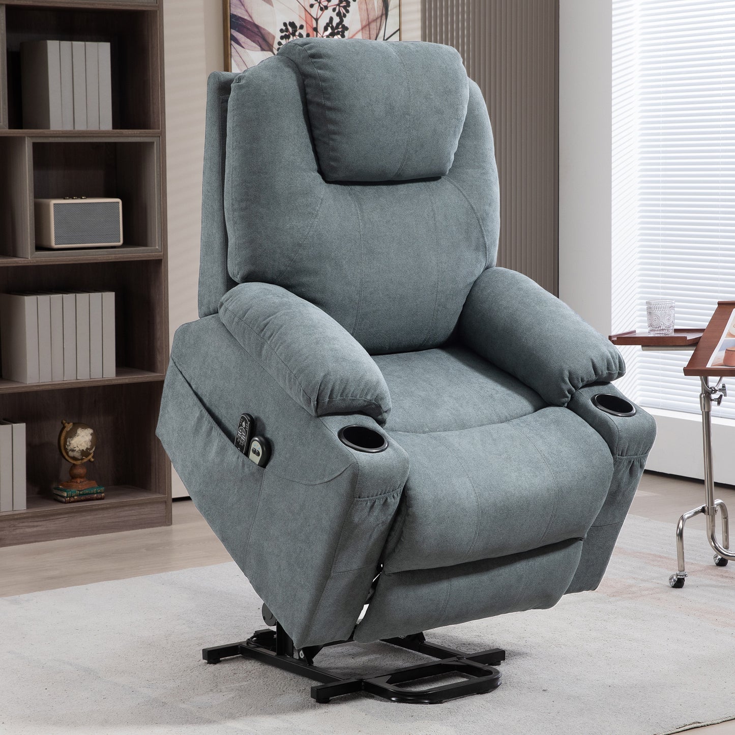 Lift Chair, Quick Assembly, Riser and Recliner Chair with Vibration Massage, Heat, Cup Holders, Charcoal Grey