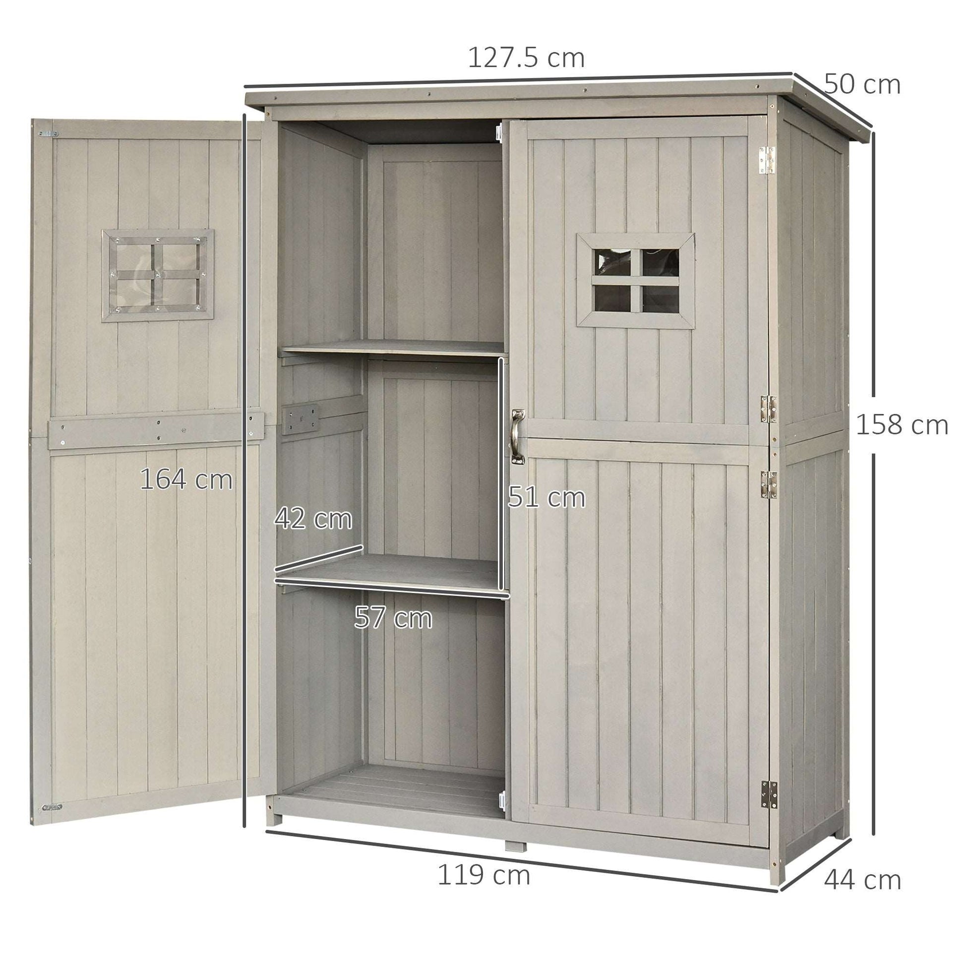 127.5L x 50W x 164H cm Wooden Garden Shed With Two Windows, Tool Storage Cabinet Grey