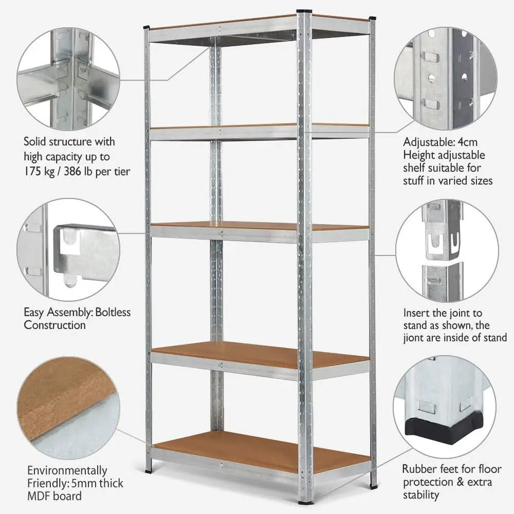 Heavy Duty 5 Tier Boltless Garage Shelving Unit Shed Warehouse Workshop Office Storage Shelves Metal Racking, Adjustable