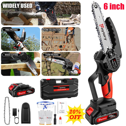 Mini Chainsaw Cordless 6 Inch With Large LI-ion Battery, Powerful Electric Chainsaw With 2 Chains And Security Lock Saw