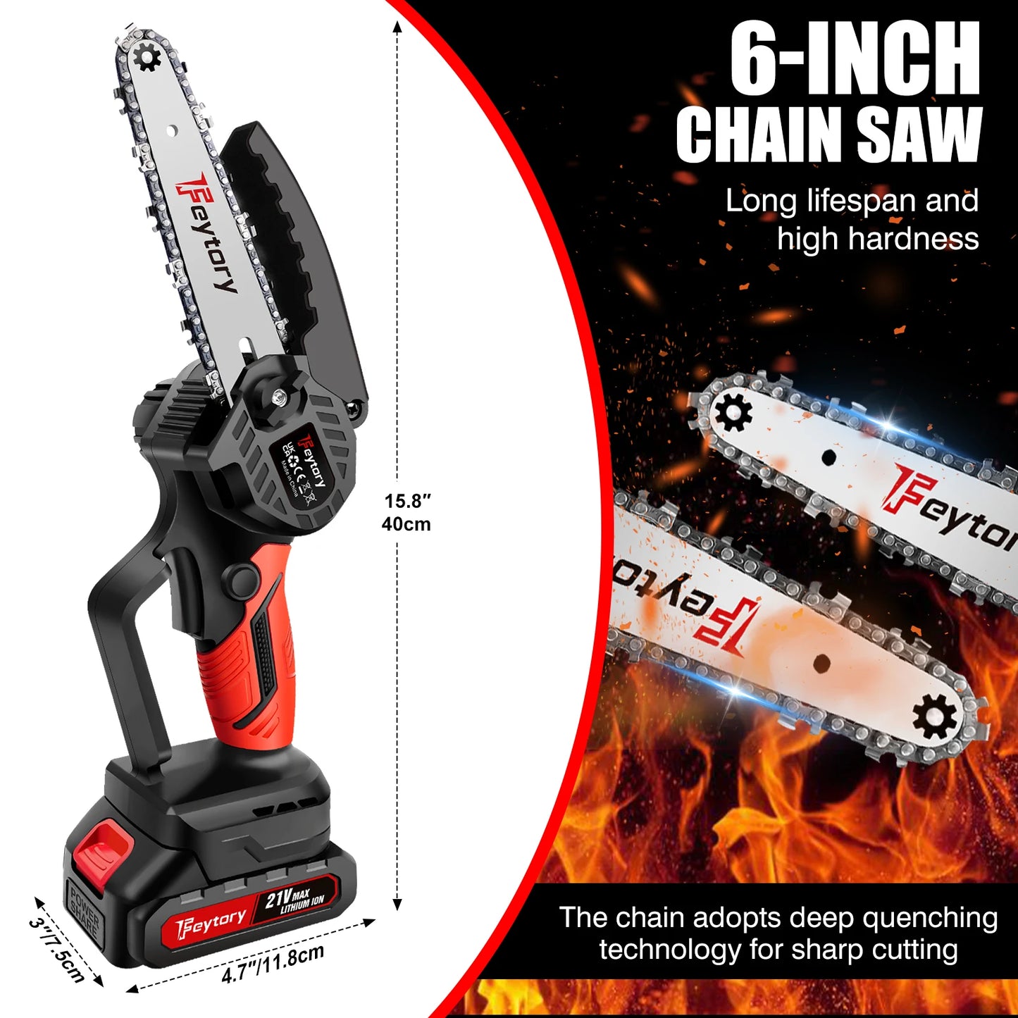 Mini Chainsaw Cordless 6 Inch With Large LI-ion Battery, Powerful Electric Chainsaw With 2 Chains And Security Lock Saw