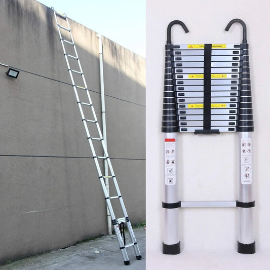 Telescopic Ladder 6.2M/20.3FT W/Detachable Hooks & Extendable Steps, Folding Tall Loft Collapsible Ladder with Non-Slip Feet