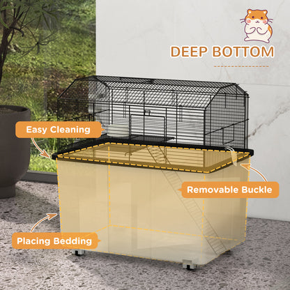 PawHut Two-Tier Gerbil Cage, Hamster Cage for Dwarf Hamster, Syrian Hamster w/ Wheels, Deep Bottom, Food Dish, Water Bottle