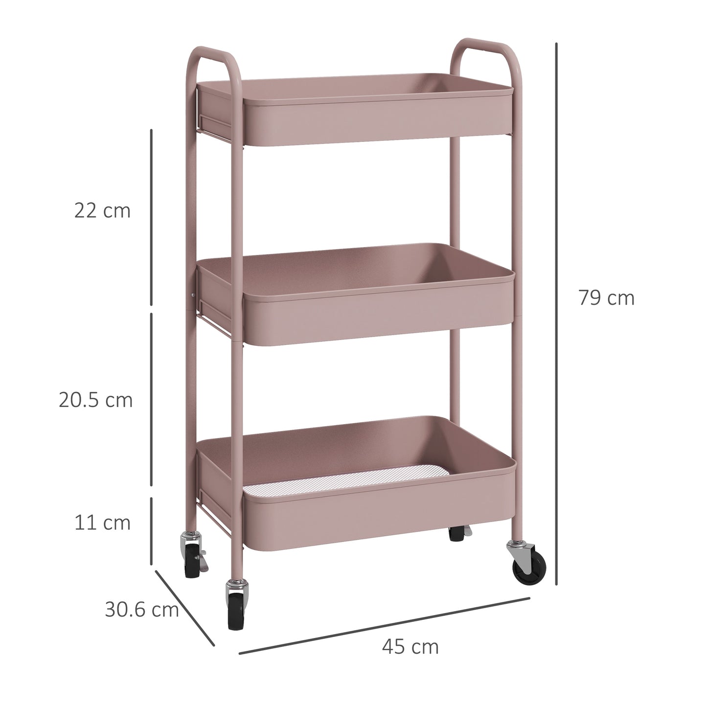 Three-Tier Steel Storage Trolley - Pink Or Blue