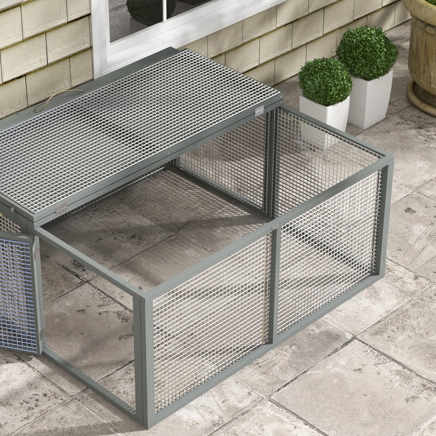 PawHut Wooden Folding Rabbit Guinee Pig Hutch Home House, Grey