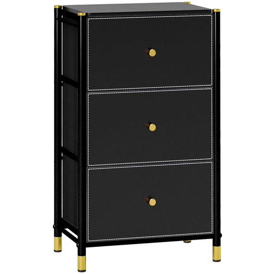 Chest of Drawers, Fabric Dresser with 3 Drawers and Steel Frame, Storage Organizer Unit for Bedroom, Living Room, Hallway, Black