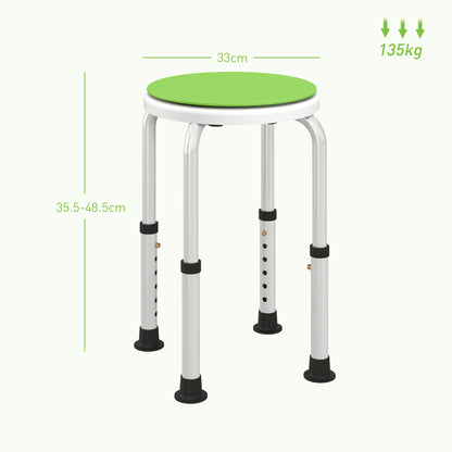 360° Swivel Shower Chair, Height Adjustable Aluminium Shower Stool with Non-Slip Feet - Green