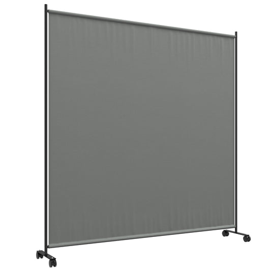 Outsunny Decorative Garden Partition Screen, 6FT Portable Privacy Screen with Lockable Wheels, Single Freestanding Metal Room Divider Panel for Garden Deck Pool Hot Tub, Dark Grey