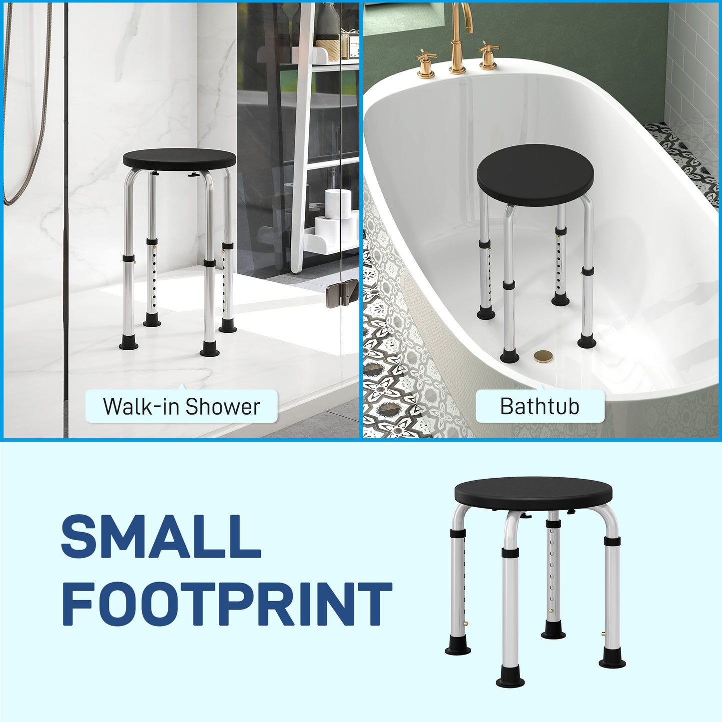 Shower Chair, Height Adjustable Aluminium Shower Stool with Non-Slip Feet