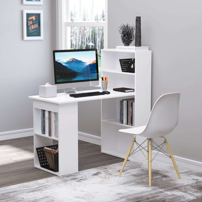 120cm Modern Computer Desk Bookshelf  Writing Table Workstation PC Laptop Study Home Office 6 Shelves White