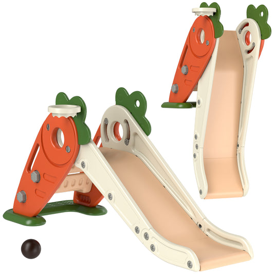 AIYAPLAY 3 in 1 Foldable Toddler Slide with Basketball Hoop, Climber, Carrot-themed, for 1-3 Years