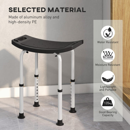 Height Adjustable Bath Stool, Aluminium Shower Stool with Non-Slip Pads -  Black