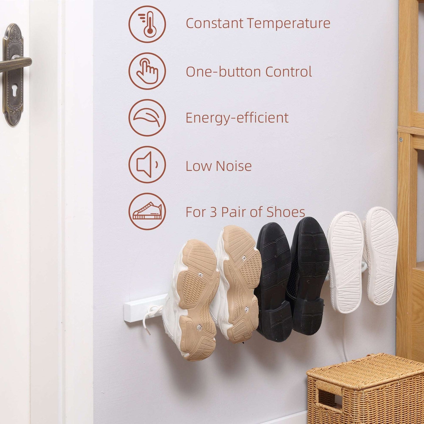 3 Pairs Electric Shoe Dryer, Wall Mounted Shoe Warmers with Constant Temperature for Boots, Leather Shoes, Socks, White