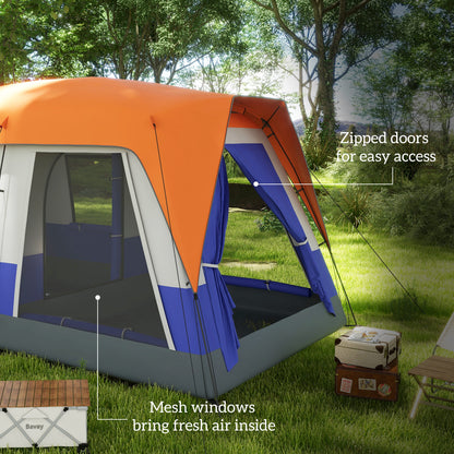 Outsunny Seven-Man Camping Tent, with Small Rainfly and Accessories - Orange