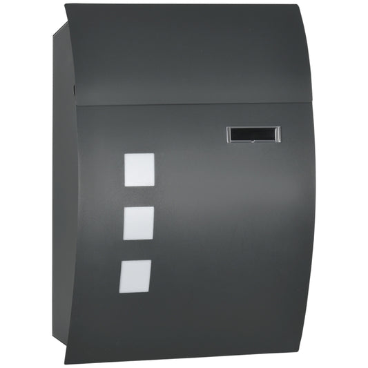 Wall Mounted Letter Box, Weatherproof Post Box For Outside Wall, Modern Mailbox with 2 Keys and Nameplate, Anthracite Grey