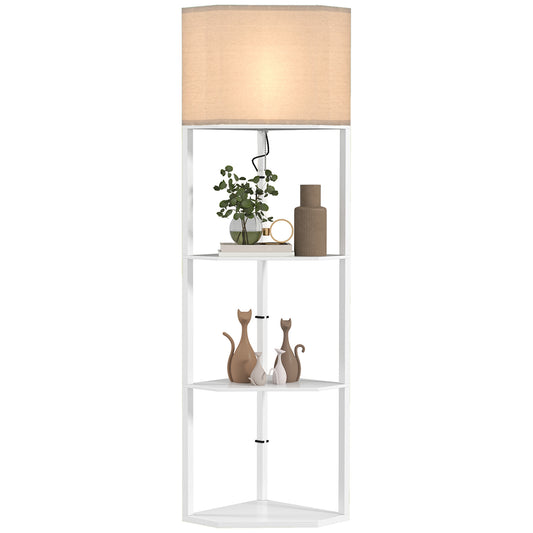 Corner Floor Lamp with Shelves, Tall Standing Lamps for Living Room, with Pull Chain Switch Bulb not Included, White