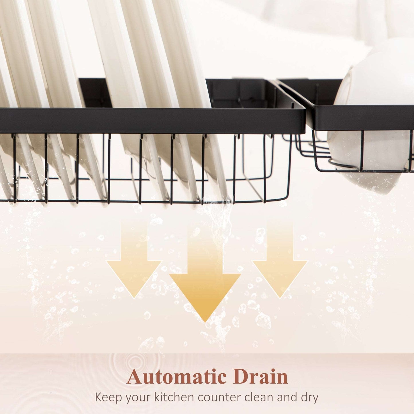 100cm Over The Sink Dish Drainer Rack, 2 Tier Dish Rack for Kitchen Counter, Space Saving Dish Drying Rack, Black