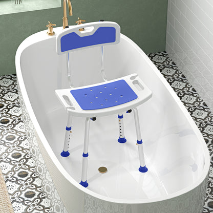 Shower Stool with Backrest, Height Adjustable Shower Chair, Shower Head Holder, Blue