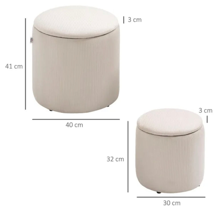 Modern Storage Ottoman With Removable Lid Fabric Storage Dressing Table Foot Stool Set of 2 Grey