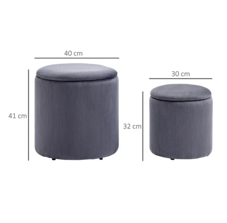 Modern Storage Ottoman With Removable Lid Fabric Storage Dressing Table Foot Stool Set of 2 Grey