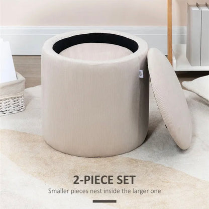 Modern Storage Ottoman With Removable Lid Fabric Storage Dressing Table Foot Stool Set of 2 Grey