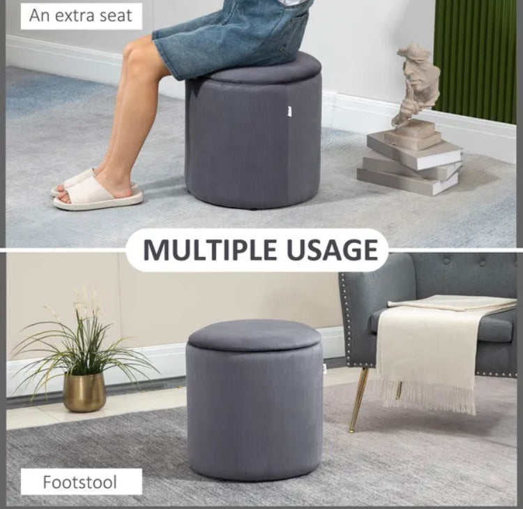 Modern Storage Ottoman With Removable Lid Fabric Storage Dressing Table Foot Stool Set of 2 Grey