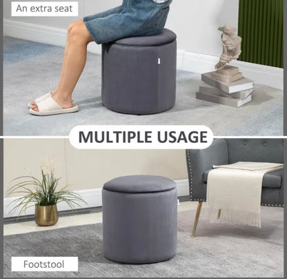 Modern Storage Ottoman With Removable Lid Fabric Storage Dressing Table Foot Stool Set of 2 Grey