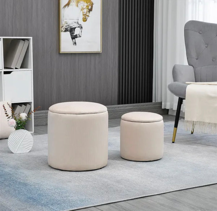 Modern Storage Ottoman With Removable Lid Fabric Storage Dressing Table Foot Stool Set of 2 Grey